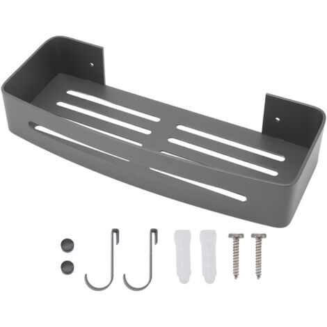 Wandregal fürs Badezimmer mit Hängeablage und Haken – Aluminiumgrau, 32 cm