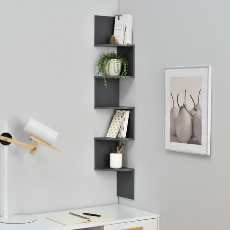 Wandregal Greiz Zick Zack Design Dunkelgrau Matt en.casa