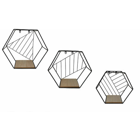 Wandregal HEXAGON schwarz - 3er Set - Hängeregal im Sechseck Design - Deko Regal zum Aufhängen oder Hinstellen