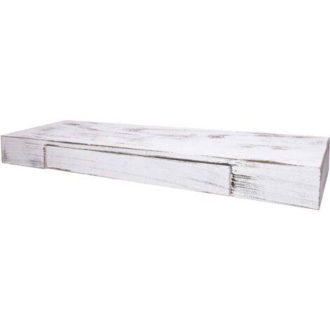 Wandregal HHG-922, Schweberegal Wandboard Hängeregal Regal, Schublade Massiv-Holz 8x80x25cm weiß, shabby