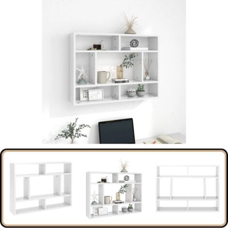 Wandregal Hochglanz-Weiß 75x16x55 cm Holzwerkstoff - Wand Regal - Holzregal - Regal Weiß - Aufbewahrungslösung - Deko Regal