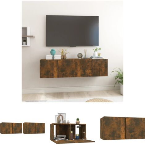 Wandregal Holz - vidaXL TV-Schrankset 2 pcs Braun 60 x 30 x 30 cm Holzwerkstoff - TV Schrank Räuchereiche