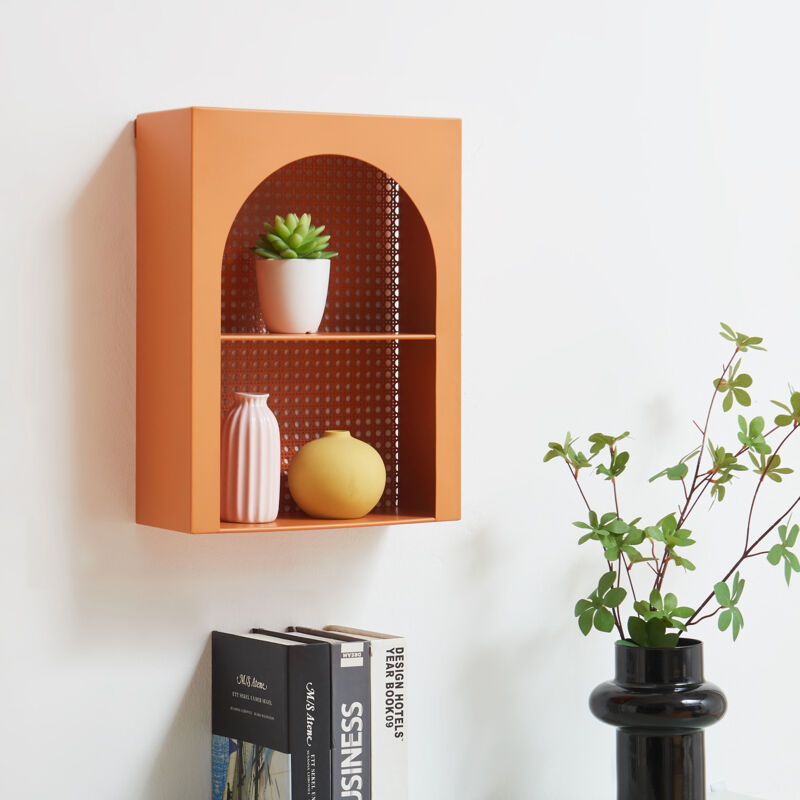 Wandregal Jäller Metall 40x30x13 Cm Orange [en.casa]