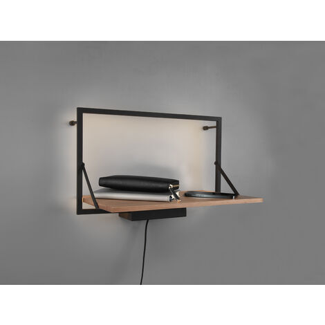 Wandregal LEONIE aus Holz mit LED Beleuchtung Metall Schwarz 50cm breit