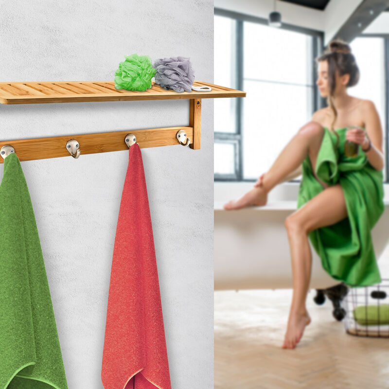 Wandregal mit 4 Haken Wandgarderobe Flurgarderobe Hakenleiste Handtuchhalter