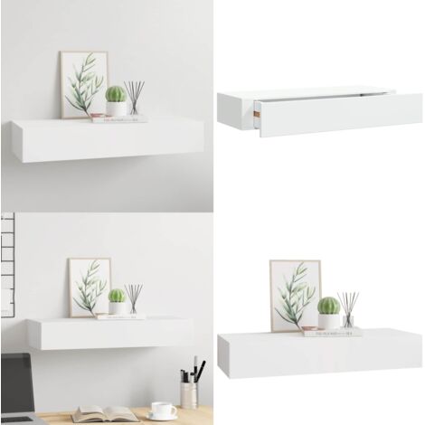 Wandregal mit Schublade Weiß 60x23,5x10 cm MDF - Wandregal - Regal Mit Schublade - Schreibtischorganisator - Aufbewahrungslösung - Wohnzimmerdeko - Home & Living