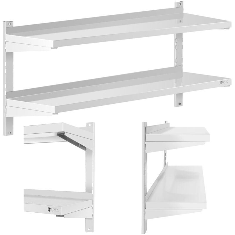 Royal Catering - Wandbord Doppel Wandregal Edelstahl Regal 2 Ablagen Hängeregal 120 X 40 Cm