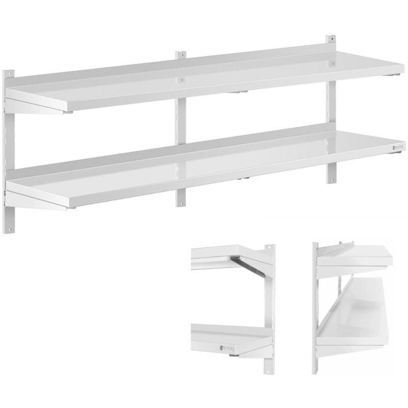 Royal Catering - Wandbord Doppel Wandregal Edelstahl Regal 2 Ablagen Hängeregal 160 X 40 Cm
