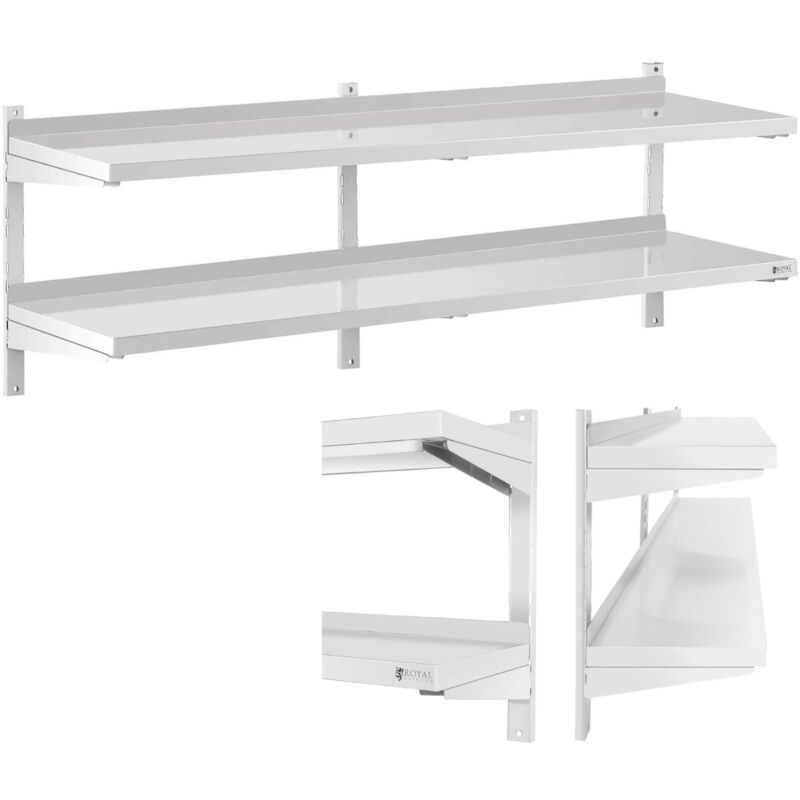 Royal Catering - Wandbord Doppel Wandregal Edelstahl Regal 2 Ablagen Hängeregal 180 X 40 Cm