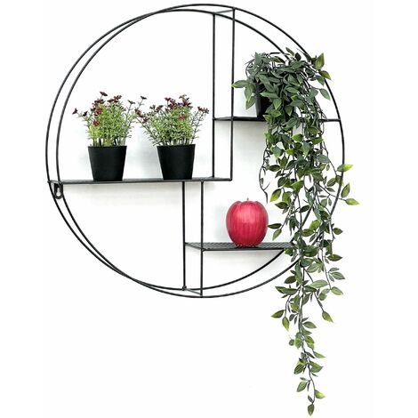 Wandregal Rund 50 cm mit 3 Böden Schwarz Metall Schweberegal Wand 210288 Regal Wandkonsole Wandablage Badregal Küchenregal