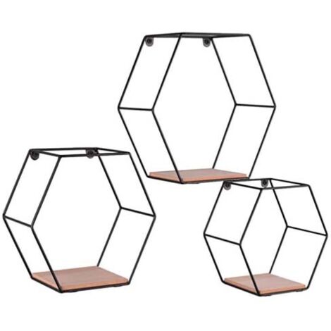 Wandregal Schweberegal schwarz Metallregal Wohnzimmerregal Holzoptik 3er Set