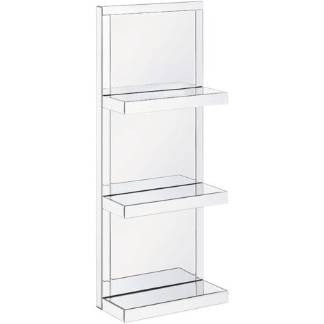 Wandregal Silber Glas mit 3 Böden rechteckig Spiegeleffekt Modern Glamourös Badezimmer Wohnzimmer Schlafzimmer Wanddekoration