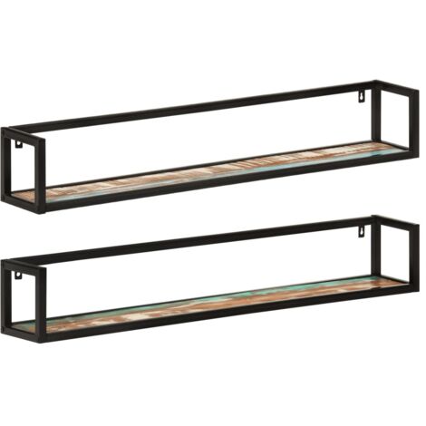 Wandregale 2 Stk. 110x17x17 cm Altholz Massiv und Eisen vidaXL