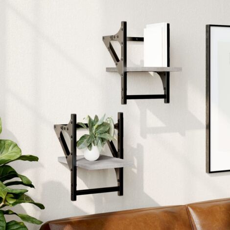 Wandregale mit Stangen 2 Stk. Grau Sonoma 20x25x30 cm vidaXL