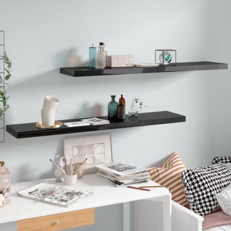Wandregale Schwebend 2Stk.  Wandboard Hochglanz-Schwarz 120x23,5x3,8cm MDF vidaXL