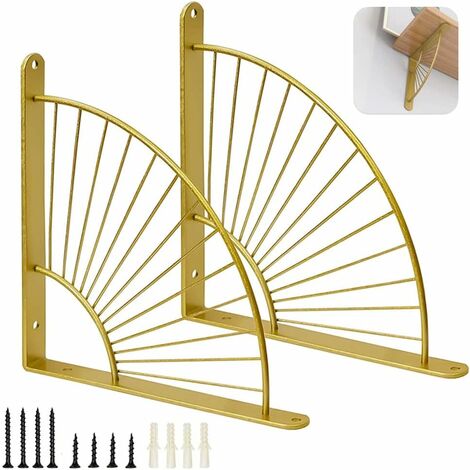 Wandregalhalterung, 20 cm Metallregalhalterung, an der Wand montierte Regalhalterung, schwebende dreieckige Halterung, Fächerform, für Küche, Schlafzimmer, Büro, Gold