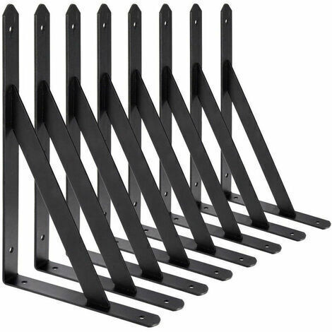Wandregalhalterungen, 8 Stück 90-Grad-Dreieck-Stahlhalterungen, 200 mm x 120 mm Regalhalterungen, Eckverstrebung (Schwarz)
