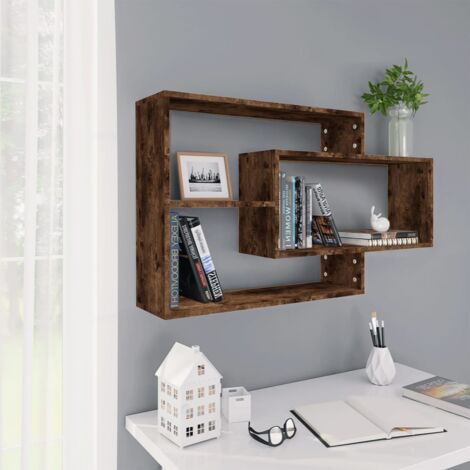 Wandregal,Wandboard für Wohnzimmer, Schlafzimmer, Flur, Badezimmer,Hängeregal Räuchereiche 104x20x58,5 cm Holzwerkstoff DTHFF4291358 BonneVie