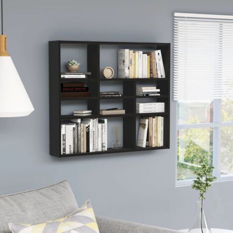 Wandregal，Wandboard für Wohnzimmer, Schlafzimmer, Flur, Badezimmer，Hängeregal Schwarz 90x16x78 cm Holzwerkstoff DTHFF5083265 MaisonChic