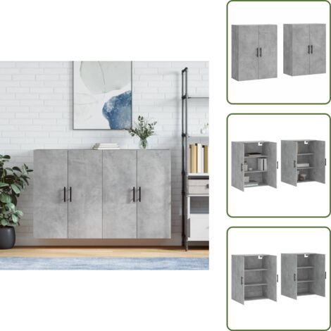 Wandschränke 2 Stk. Betongrau 69,5x34x90 cm - Hängeschrank - Sideboard - Regal - Aufbewahrung - Möbel