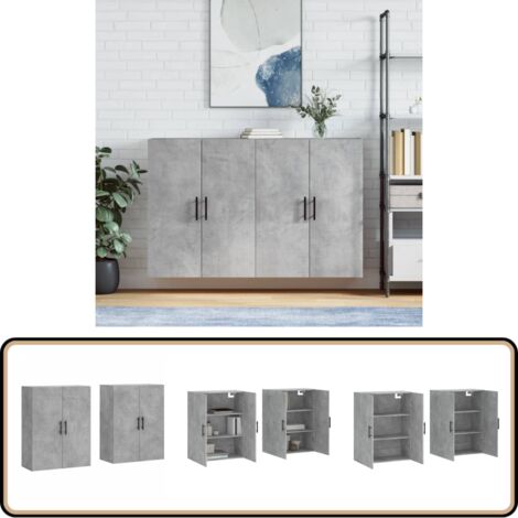 Wandschränke 2 Stk. Betongrau 69,5x34x90 cm - Hängeschrank - Sideboard - Regal - Aufbewahrung - Möbel