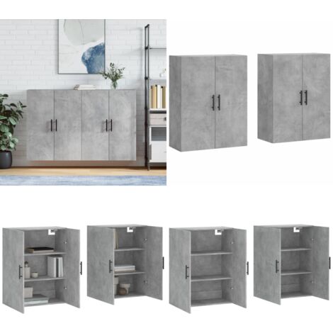 Wandschränke 2 Stk. Betongrau 69,5x34x90 cm - Hängeschrank - Sideboard - Regal - Aufbewahrung - Möbel - Home & Living