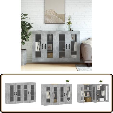 Wandschränke 2 Stk. Betongrau Holzwerkstoff - Wandschrank - Sideboard - Regal - Wohnzimmer Dekoration - Möbel