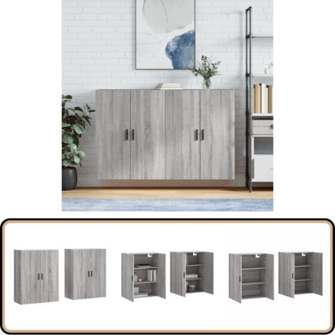 Wandschränke 2 Stk. Grau Sonoma 69,5x34x90 cm - Hängeschrank - Sideboard - Regal - Grau - Holzmöbel