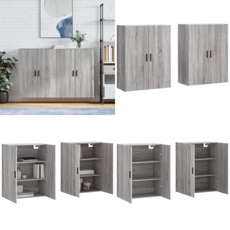 Wandschränke 2 Stk. Grau Sonoma 69,5x34x90 cm - Hängeschrank - Sideboard - Regal - Grau - Holzmöbel - Home & Living