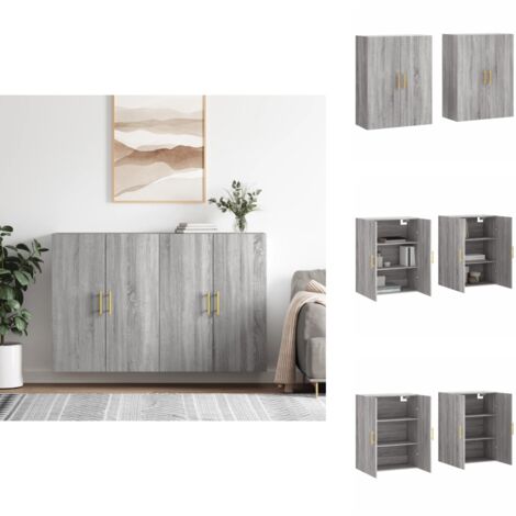 Wandschränke 2 Stk. Grau Sonoma 69,5x34x90 cm - Hängeschrank - Sideboard - Regal - Grauer Schrank - Wohnzimmer Deko