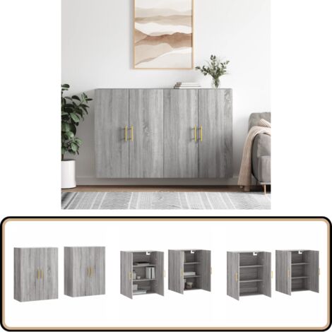 Wandschränke 2 Stk. Grau Sonoma 69,5x34x90 cm - Hängeschrank - Sideboard - Regal - Grauer Schrank - Wohnzimmer Deko