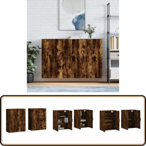 Wandschränke 2 Stk. Räuchereiche 69,5x34x90 cm - Hängeschrank - Sideboard - Regal - Holzmöbel - Küchenregal