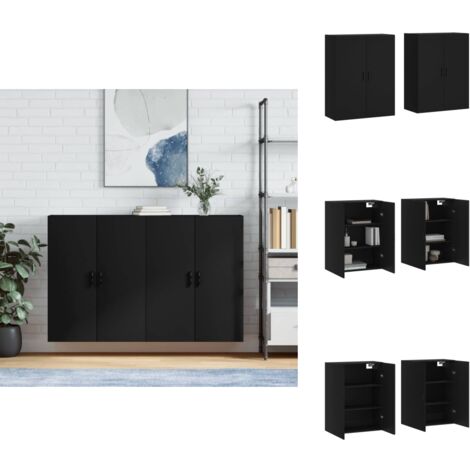 Wandschränke 2 Stk. Schwarz 69,5x34x90 cm - Schwarze Möbel - Wandhängender Schrank - Regal Schwarz - Holzschrank - Garderobe Schwarz