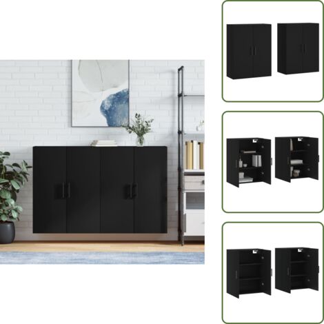 Wandschränke 2 Stk. Schwarz 69,5x34x90 cm - Schwarze Möbel - Wandhängender Schrank - Regal Schwarz - Sideboard Schwarz - Aufbewahrungsschrank