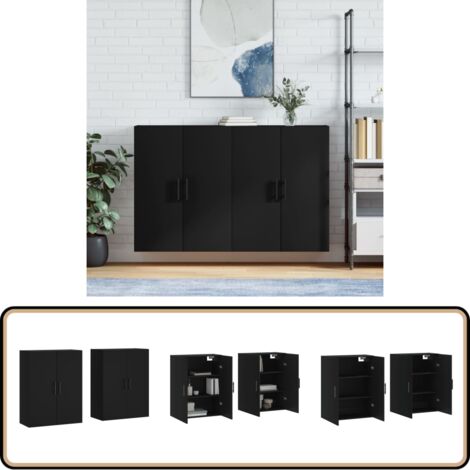 Wandschränke 2 Stk. Schwarz 69,5x34x90 cm - Schwarze Möbel - Wandhängender Schrank - Regal Schwarz - Sideboard Schwarz - Aufbewahrungsschrank