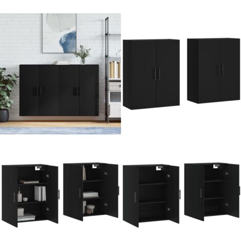 Wandschränke 2 Stk. Schwarz 69,5x34x90 cm - Schwarze Möbel - Wandhängender Schrank - Regal Schwarz - Sideboard Schwarz - Aufbewahrungsschrank - Home & Living