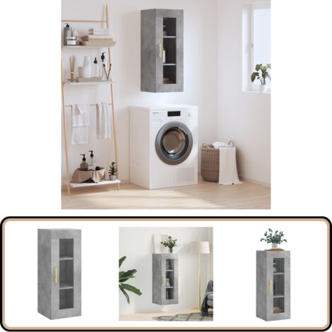 Wandschrank Betongrau 34,5x34x90 cm - Hängeschrank - Wandschrank - Regal - Aufbewahrung - Stauraum