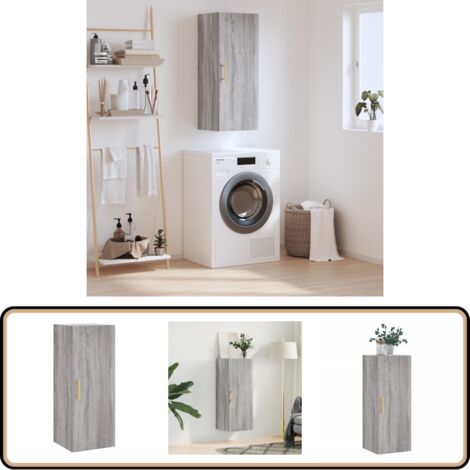 Wandschrank Grau Sonoma 34,5x34x90 cm - Hängeschrank - Wandschrank - Regal - Aufbewahrung - Grau Sonoma