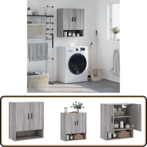 Wandschrank Grau Sonoma 60x31x70 cm Holzwerkstoff - Hängeschrank - Wandschrank - Regal - Aufbewahrungsraum - Wohnzimmermöbel