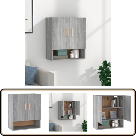 Wandschrank Grau Sonoma 60x31x70 cm Holzwerkstoff - Wandregal - Aufbewahrungsregale - Regal Grau - Schmaler Schrank - Platzsparender Schrank