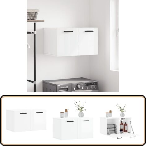 Wandschrank Hochglanz-Weiß 60x36,5x35 cm Holzwerkstoff - Hängeschrank - Wandschrank - Holzwerkstoffschrank - Weißer Schrank - Wohnzimmermöbel