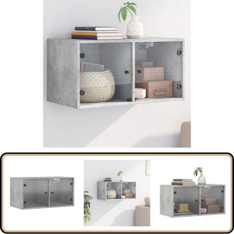Wandschrank mit Glastüren Betongrau 68,5x37x35 cm - Beton Grau - Hängeschrank - Wandschrank - Aufbewahrungsraum - Wohnzimmermöbel