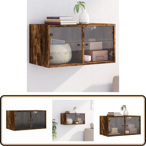 Wandschrank mit Glastüren Räuchereiche 68,5x37x35 cm - Wandschrank - Regal - Aufbewahrungsraum - Wohnzimmermöbel - Schlafzimmermöbel