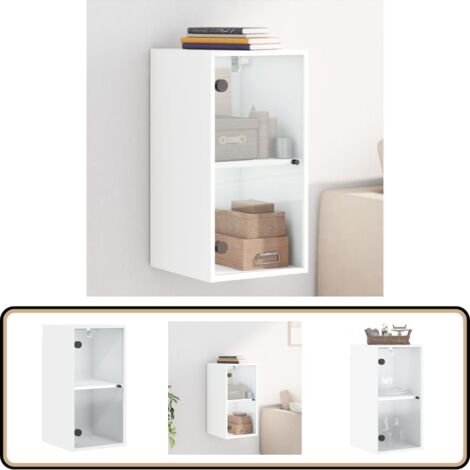 Wandschrank mit Glastüren Weiß 35x37x68,5 cm - Hängeschrank - Wandschrank - Aufbewahrungsraum - Wohnzimmermöbel - Schlafzimmermöbel