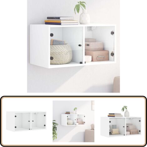 Wandschrank mit Glastüren Weiß 68,5x37x35 cm - Hängeschrank - Wandschrank - Aufbewahrungsraum - Regal - Wohnzimmermöbel