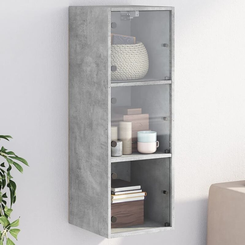 Wandschrank Mit Glastüren Betongrau 35x37x100 Cm Vidaxl