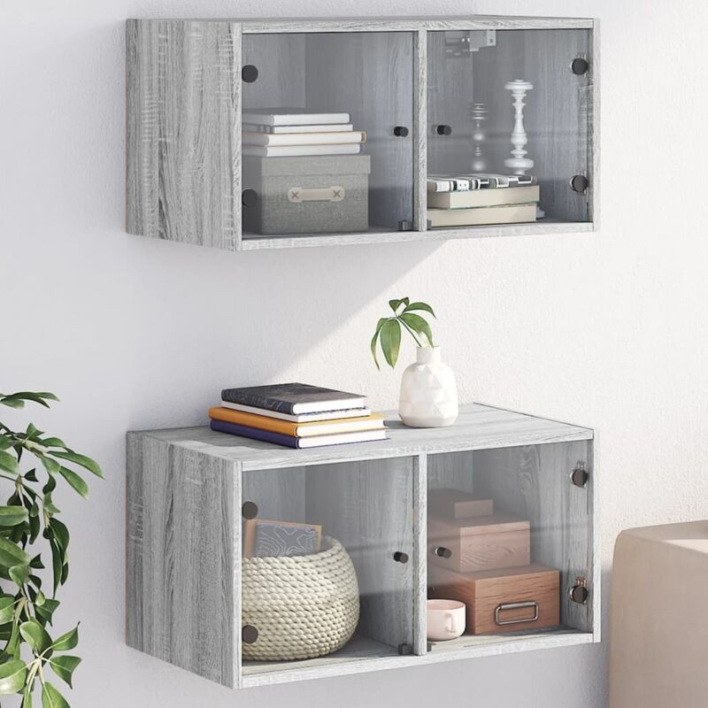 Vidaxl - Wandschränke Mit Glastüren 2 Stk. Grau Sonoma 68, 5x37x35 Cm