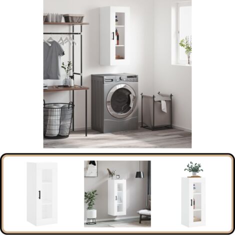 Wandschrank Weiß 34,5x34x90 cm - Hängeschrank - Wandschrank - Weißer Schrank - Regal - Aufbewahrung