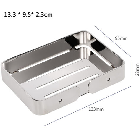 Wandseifenschale aus Edelstahl mit Abfluss für Dusche und Badewanne, elegantes, rostbeständiges Design, 13,3 x 9,5 cm, silberfarben, inklusive Montageset