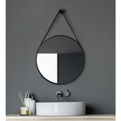 Wandspiegel Badezimmerspiegel TALOS Black Style Spiegel rund Ø 50 cm – runder Wandspiegel in matt schwarz – Badspiegel rund mit hochwertigen Aluminiumrahmen